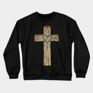 A wooden cross with a heart in the center Crewneck Sweatshirt